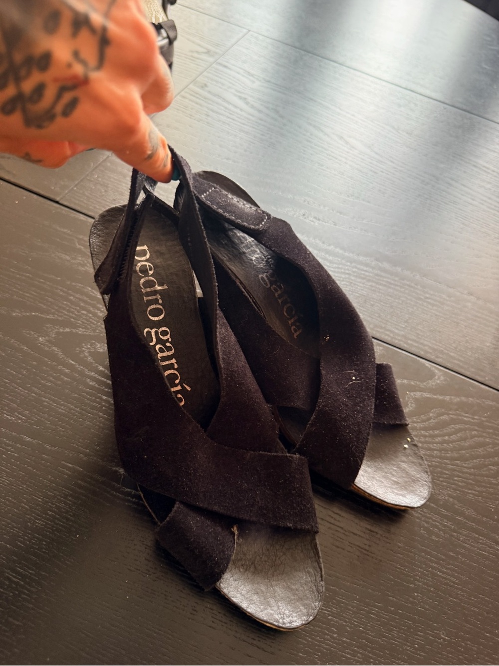 Pedro Garcia Black Suede Crisscross Slingback Sandals